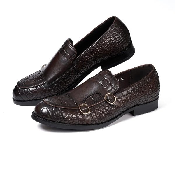Croc-Embossed Monk Loafers
