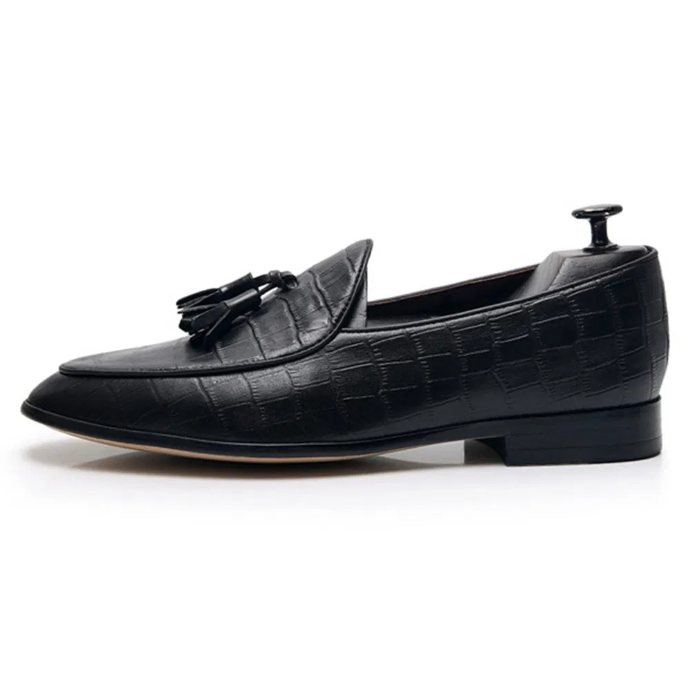 Croc-Embossed Tassel Loafers