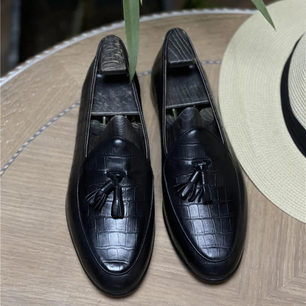 Croc-Embossed Tassel Loafers